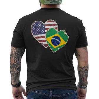 Vintage Distressed Usa And Brazil Flag Hearts Men's T-shirt Back Print - Monsterry