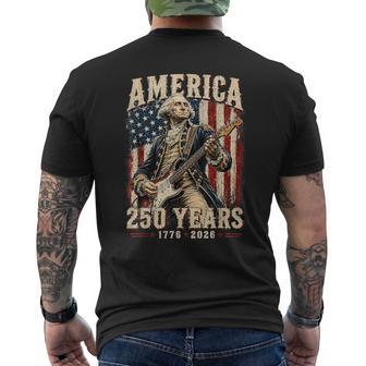 Vintage George Washington Playing Guitar 250 Years America Men's T-shirt Back Print | Mazezy