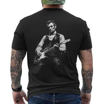 Vintage Halftone Abe Lincoln Playing Guitar Men's T-shirt Back Print - Monsterry