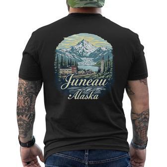 Vintage Juneau Alaska Sunset Skyline Mountains Cityscape Men's T-shirt Back Print - Thegiftio UK