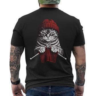 Vintage Knitting Cat Crochet Yarn Lover Cute Cat Men's T-shirt Back Print - Thegiftio UK