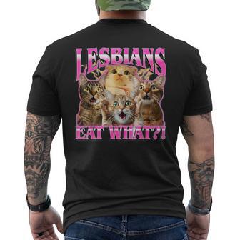 Vintage Lesbians Eat What Offensive Cat 90S Graphic Men's T-shirt Back Print - Thegiftio UK