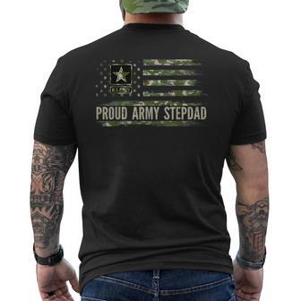 Vintage Proud Army Stepdad Camo American Flag Veteran Men's T-shirt Back Print - Thegiftio
