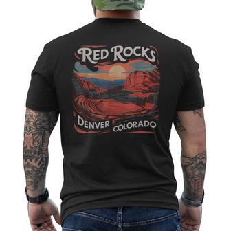 Vintage Red Rocks Denver Colorado Sunset Hiking Graphic Men's T-shirt Back Print - Thegiftio