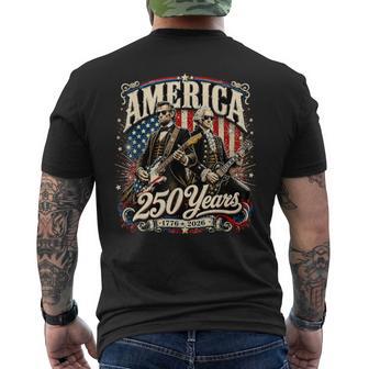 Vintage Washington Lincoln Playing Guitar 250 Years America Men's T-shirt Back Print - Thegiftio UK