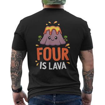 Volcano Birthday Party 4Th Birthday Dinosaur Four Is Lava Men's T-shirt Back Print - Thegiftio UK
