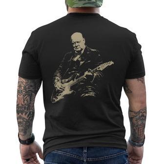 Winston Churchill Playing Electric Guitar Rocker Humor Men's T-shirt Back Print | Mazezy