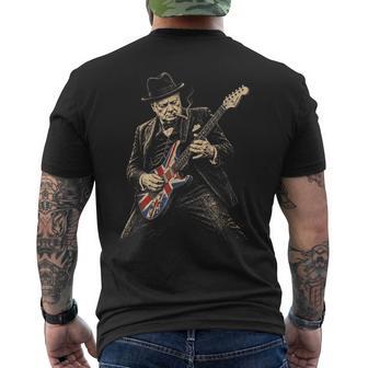 Winston Churchill Playing Guitar Rocker Humor Vintage Men's T-shirt Back Print | Mazezy