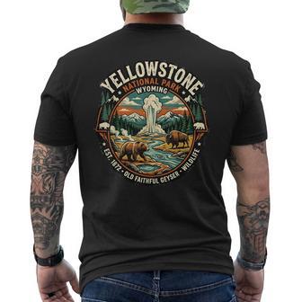 Yellowstone National Park Wyoming Old Faithful Geyser Badge Men's T-shirt Back Print - Thegiftio UK