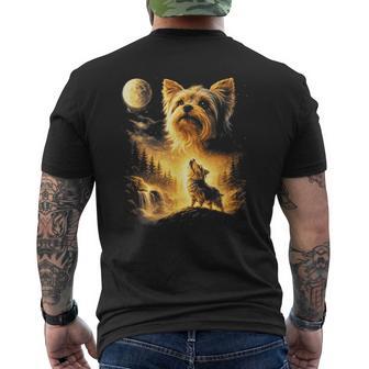 Yorkie Howling To The Moon Dog Lover Fantasy Nature Graphic Men's T-shirt Back Print | Mazezy