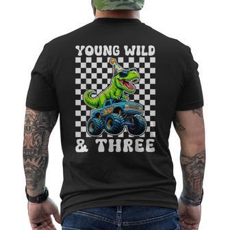 Young Wild & Three T-Rex Dino Monster Truck 3Rd Birthday Men's T-shirt Back Print - Thegiftio UK