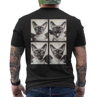 おもしろい 吸血鬼 シャム猫 コウモリのコスチューム 猫 ハロウィン メンズTシャツ バックプリント - Kawaiitshirt