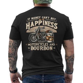 お金で幸せが買えないならバーボンとバイクを解説 メンズTシャツ バックプリント - Kawaiitshirt
