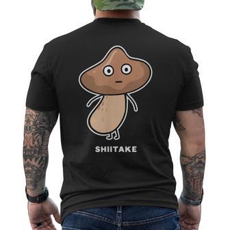 しいたけ キノコ 顔 イラスト かわいい おもしろ 面白い 簡単 シンプル ゆるい 野菜 メンズTシャツ バックプリント - Kawaiitshirt