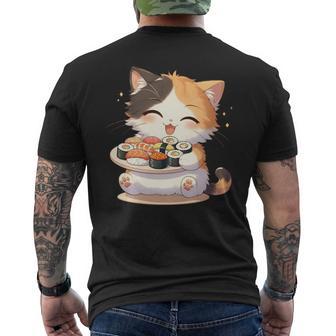 わがまま猫 寿司ねこ ラーメン好き かわいい おもしろ マンガ 長袖tシャツ メンズTシャツ バックプリント - Kawaiitshirt
