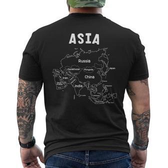 アジア、名前、国境の白い手描きの地図 メンズTシャツ バックプリント - Kawaiitshirt
