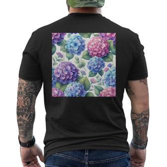 アジサイの水彩柄アジサイ メンズTシャツ バックプリント - Kawaiitshirt