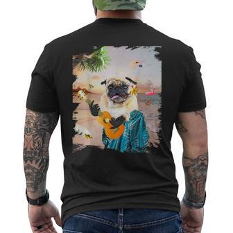 アロハ ハワイアン 犬 パグ ウクレレ ビーチ ファニー メンズTシャツ バックプリント - Kawaiitshirt