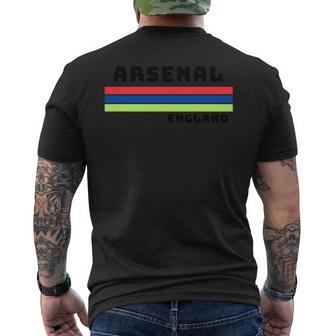 アーセナルレトロデザイン、レッド、ブルー、イエローのストライプ。 長袖tシャツ メンズTシャツ バックプリント - Kawaiitshirt