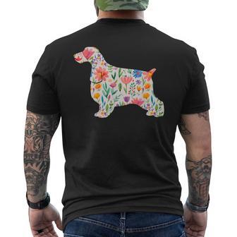 イングリッシュコッカースパニエル水彩フラワーデザイン。 メンズTシャツ バックプリント - Kawaiitshirt