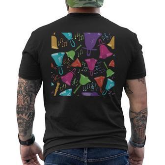 カラフルなハンドベルとメモ柄。 メンズTシャツ バックプリント - Kawaiitshirt