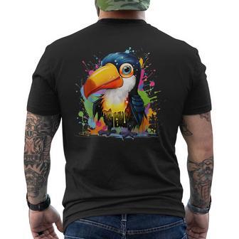 カラフルなペンキの飛沫を持つ小さなオオハシ メンズTシャツ バックプリント - Kawaiitshirt