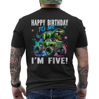 キッズ ハッピーモンスタートラックがテーマの5歳の誕生日 5歳 男の子 5歳 メンズTシャツ バックプリント - Kawaiitshirt