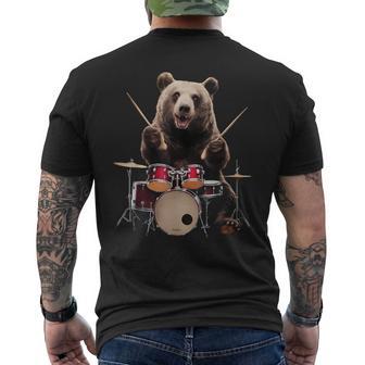 クマの演奏 ドラム リアル メンズTシャツ バックプリント - Kawaiitshirt