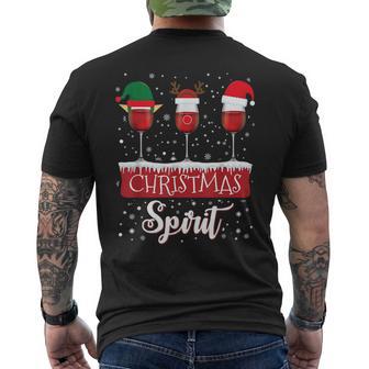 クリスマススピリット 赤ワイングラス サンタクロース エルフ トナカイ メンズTシャツ バックプリント - Kawaiitshirt