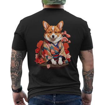 コーギー 着物 サムライ 伝統 日本アニメ アート 忍者 メンズTシャツ バックプリント - Kawaiitshirt
