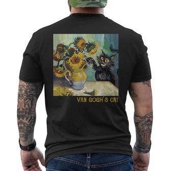 ゴッホ ひまわりの黒猫 絵画アート メンズTシャツ バックプリント - Kawaiitshirt