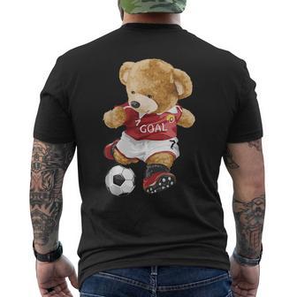 サッカーをするかわいいテディベア。 メンズTシャツ バックプリント - Kawaiitshirt