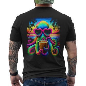 サングラス アイスコーヒー ビーチ 夏 トロピカル タコ メンズTシャツ バックプリント - Kawaiitshirt