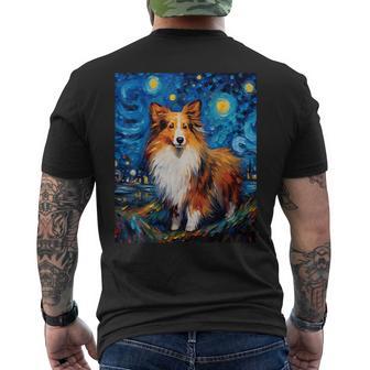 シュールな星月夜シェルティドッグ メンズTシャツ バックプリント - Kawaiitshirt