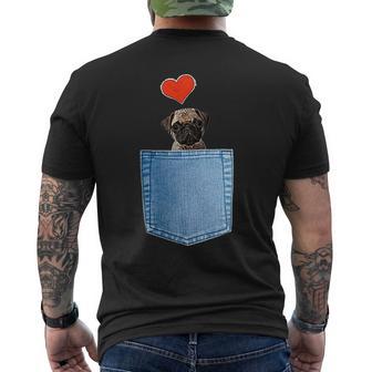 ジーンズポケット付きシャツ パグ犬とハート犬のモチーフ メンズTシャツ バックプリント - Kawaiitshirt