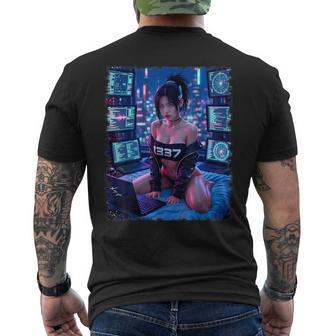 セクシーガールグラフィックtシャツ 1337 サイバーパンク ハッカーガール メンズTシャツ バックプリント - Kawaiitshirt