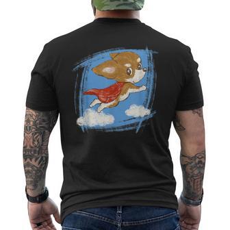 チワワ かわいい いぬ 子犬 ペット おもしろ 動物 スーパーヒーロー イラスト メンズTシャツ バックプリント - Kawaiitshirt