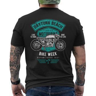 デイトナビーチ フロリダ アンティーク調オートバイデザイン メンズTシャツ バックプリント - Kawaiitshirt