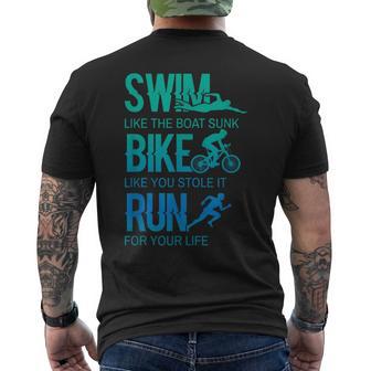 トライアスロン ギフト 水泳 バイク ラン トライアスレット トレーニング アスリート メンズTシャツ バックプリント - Kawaiitshirt