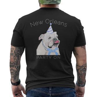 ニューオーリンズ 面白い犬の着用パーティーハット付き メンズTシャツ バックプリント - Kawaiitshirt
