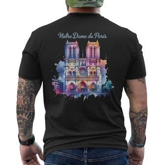 ノートルダム大聖堂 水彩画 メンズTシャツ バックプリント - Kawaiitshirt