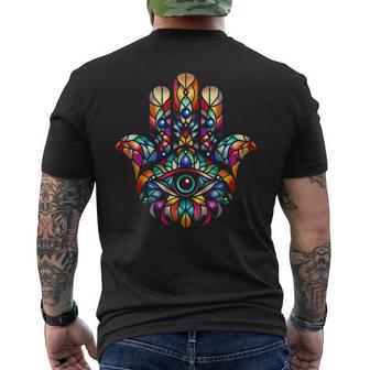 ハムサ カムサ シンボル ステンドグラス アートスタイル クリスマス メンズTシャツ バックプリント - Kawaiitshirt