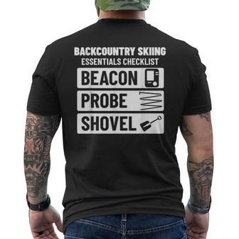 バックカントリースキー エッセンシャルチェックリスト ゲレンデ外スキーヤー用 メンズTシャツ バックプリント - Kawaiitshirt