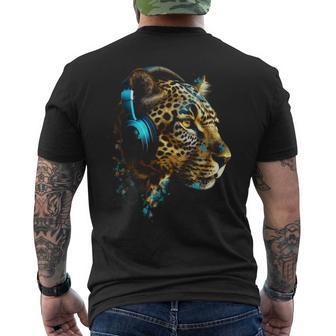 ヒョウ音楽 – 動物愛好家アートヘッドフォン アニマルレオパード メンズTシャツ バックプリント - Kawaiitshirt