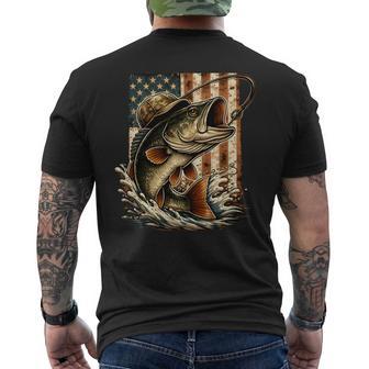 ビンテージバスフィッシング迷彩、アメリカ国旗。 長袖tシャツ メンズTシャツ バックプリント - Kawaiitshirt