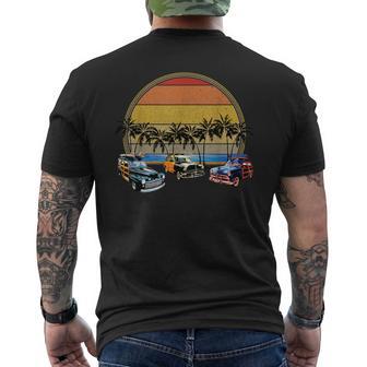 ビーチのレトロな車 ヴィンテージ グランジサンセット メンズTシャツ バックプリント - Kawaiitshirt