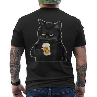 ビールを持っている黒猫 ヴィンテージ おもしろい ビール&猫好き メンズTシャツ バックプリント - Kawaiitshirt