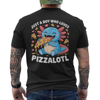 ピザロットルを愛する少年 Axolotl ファーストフード愛好家 メンズTシャツ バックプリント - Kawaiitshirt