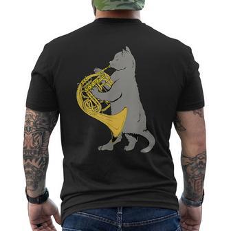 フレンチホルンを弾く猫 クール ミュージシャン オーケストラ メンズTシャツ バックプリント - Kawaiitshirt