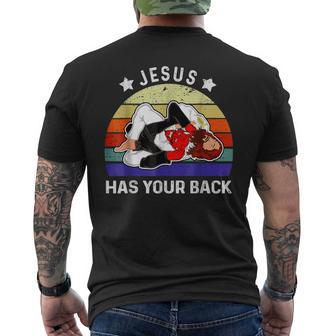 ブラジリアン柔術 Jesus Has Your Back メンズTシャツ バックプリント - Kawaiitshirt